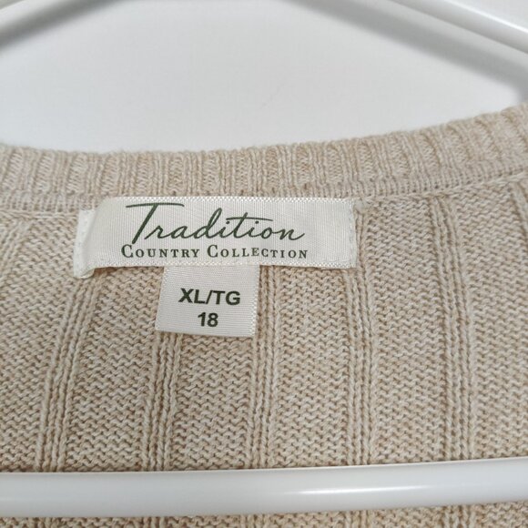 Tradition Country Collection Women's Sweater Size XL 18 Beige Cotton Cable Knit - Picture 2 of 7